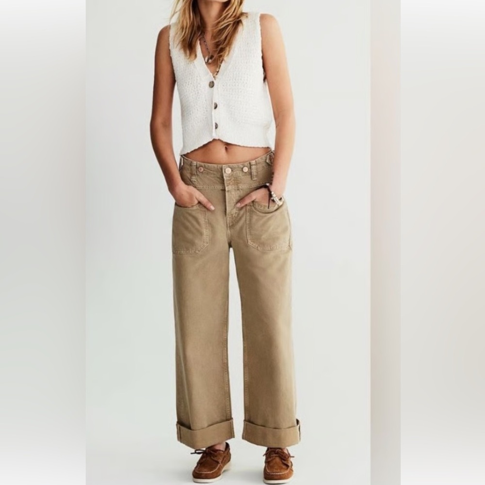 Wide-Leg Utility Pants in Khaki